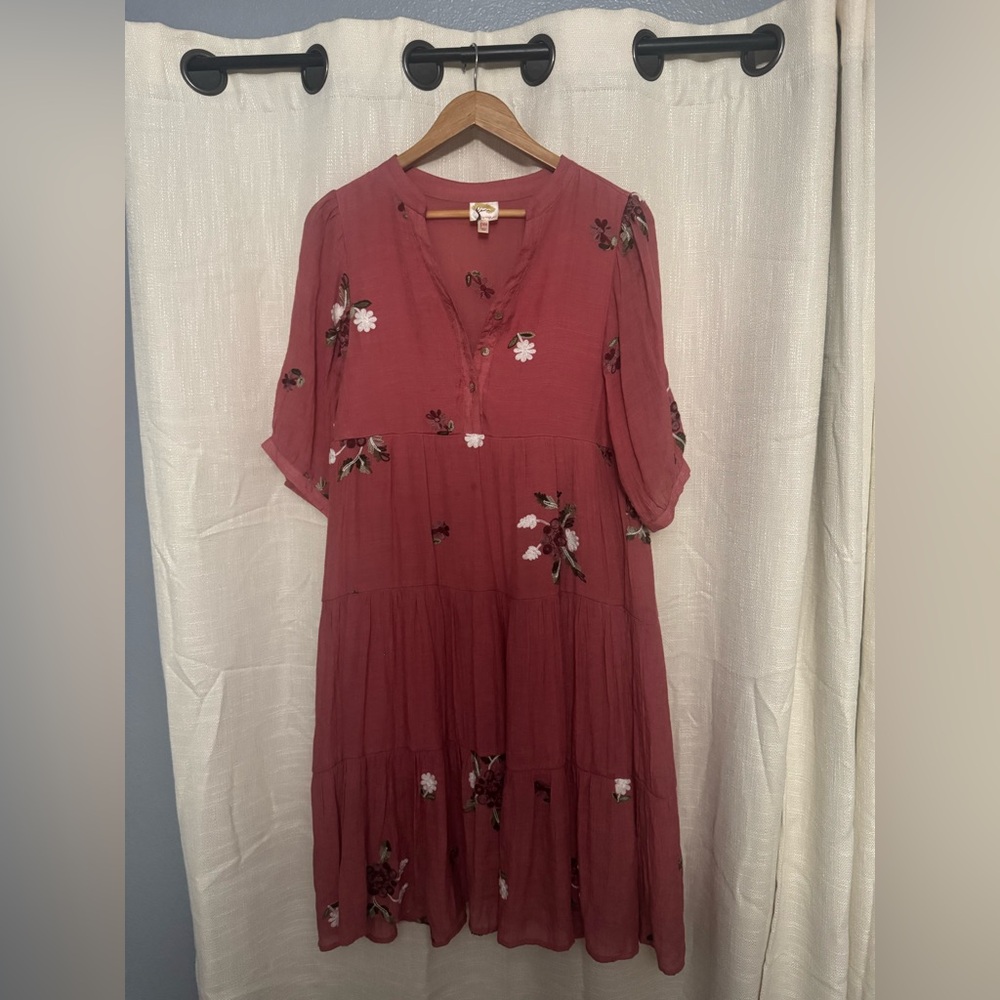 Anthropologie Fig and Flower Rose Floral Embroidered Midi Dress